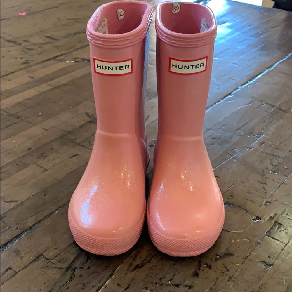 Toddler size 8 hunter pink sparkle rain boots
